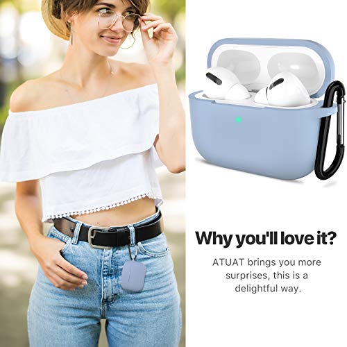 ATUAT for AirPods Pro 1st/2nd Generation Case Cover, Protective Silicone Skin Accessories with Keychain for Women Men for Apple AirPods Pro 2019/2022 Charging Case,Front LED Visible-Light/Denim Blue - Image 5