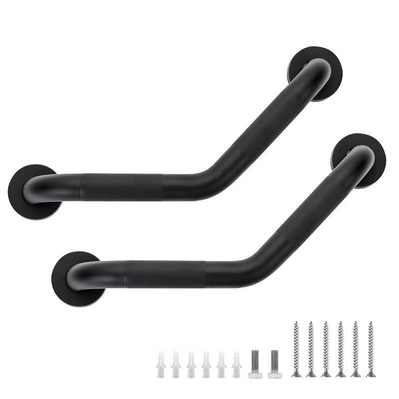 JOY DECOR Grab Bars for Bathtubs and Showers 114 x 16 Angled Shower Grab Bar for Seniors Knurled Stainless Steel Handicap Grab Bars for Wall Black 2 Pack - Image 2