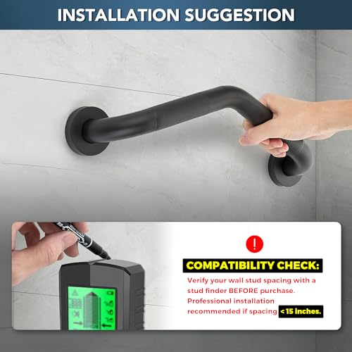 JOY DECOR Grab Bars for Bathtubs and Showers 114 x 16 Angled Shower Grab Bar for Seniors Knurled Stainless Steel Handicap Grab Bars for Wall Black 2 Pack - Image 3