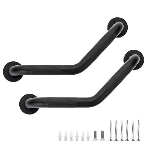 JOY DECOR Grab Bars for Bathtubs and Showers 114 x 16 Angled Shower Grab Bar for Seniors Knurled Stainless Steel Handicap Grab Bars for Wall Black 2 Pack - Image 1