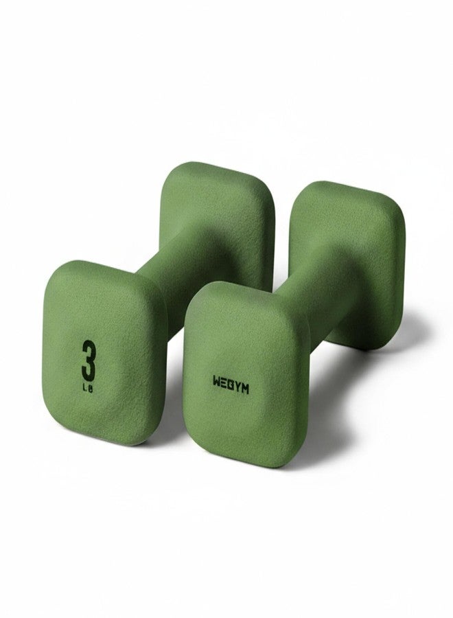WeGym SafeGrip Square Dumbbells with Anti Slip Handles, Aesthetic Free Weights for Home Workouts, Stable Design Prevents Rolling during Floor Exercises (3LB, Pair Forest) - Image 1