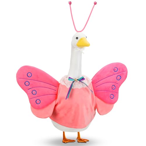 Abbylike Summer Butterfly Porch Goose Outfit Butterfly Wings Goose Clothes Costume Fits 23 Large Cement Plastic Geese Statue for Summer Outdoor Garden Yard Lawn Patio Art Decorations - Image 1