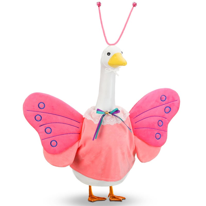 Abbylike Summer Butterfly Porch Goose Outfit Butterfly Wings Goose Clothes Costume Fits 23 Large Cement Plastic Geese Statue for Summer Outdoor Garden Yard Lawn Patio Art Decorations - Image 2