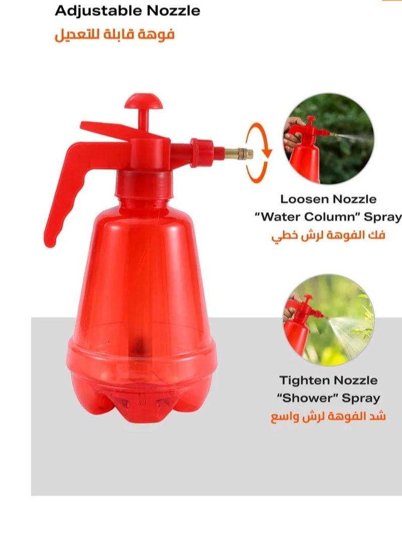 Manual Hand Pressure Water Spray Bottle – Adjustable Nozzle, 1.5 Litre Capacity – for Gardening, Car & Home Cleaning (Red)"  - Image 3
