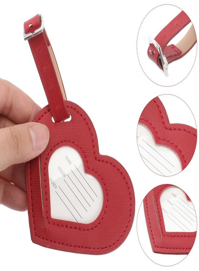 TENDYCOCO 3pcs Heart Shape Pu Leather Luggage Tags with Strap Connector, Eye-Catching Suitcase Tags for Travel, Red, 3.34 * 2.75 * 1.18inch - Image 5