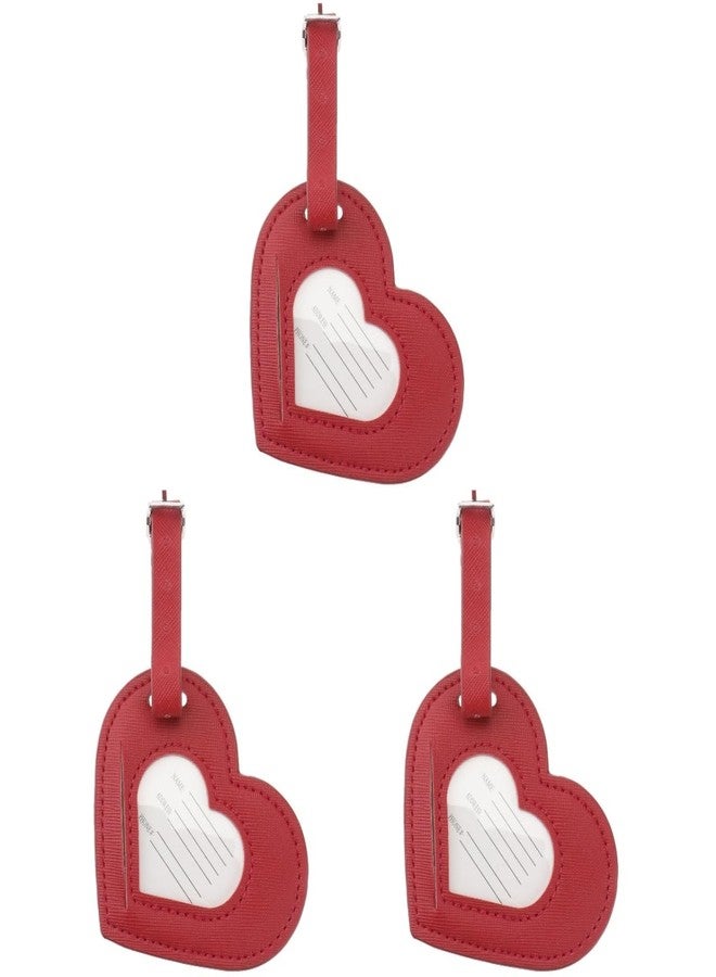 TENDYCOCO 3pcs Heart Shape Pu Leather Luggage Tags with Strap Connector, Eye-Catching Suitcase Tags for Travel, Red, 3.34 * 2.75 * 1.18inch - Image 1