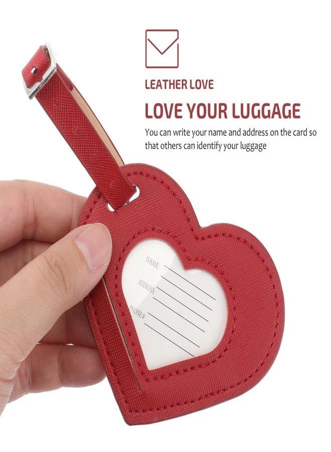 TENDYCOCO 3pcs Heart Shape Pu Leather Luggage Tags with Strap Connector, Eye-Catching Suitcase Tags for Travel, Red, 3.34 * 2.75 * 1.18inch - Image 4