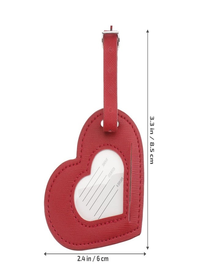 TENDYCOCO 3pcs Heart Shape Pu Leather Luggage Tags with Strap Connector, Eye-Catching Suitcase Tags for Travel, Red, 3.34 * 2.75 * 1.18inch - Image 3