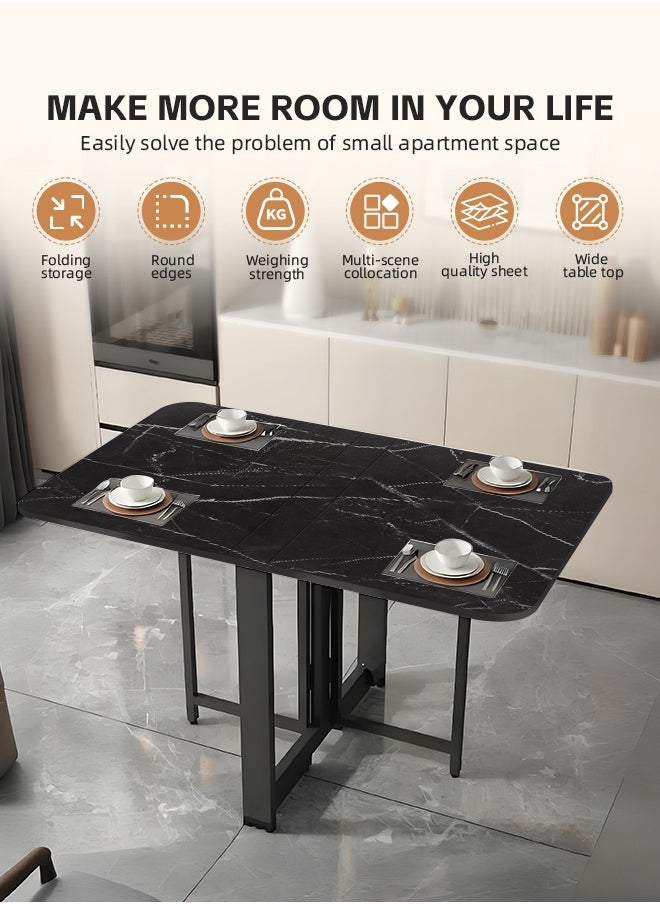 Ammar Space - Black Folding Dining Table in 3 Forms Kitchen Table Multifunctional Dining Table Extension Space Saving Dinner Table for Dining Room Home Small Spaces-100x60x75cm - Image 1