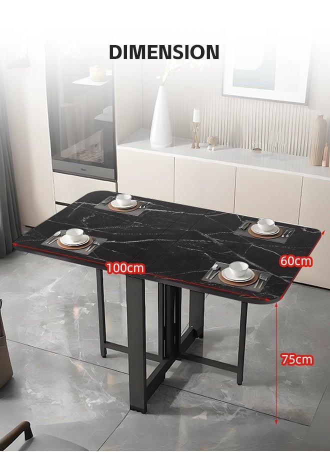 Ammar Space - Black Folding Dining Table in 3 Forms Kitchen Table Multifunctional Dining Table Extension Space Saving Dinner Table for Dining Room Home Small Spaces-100x60x75cm - Image 1