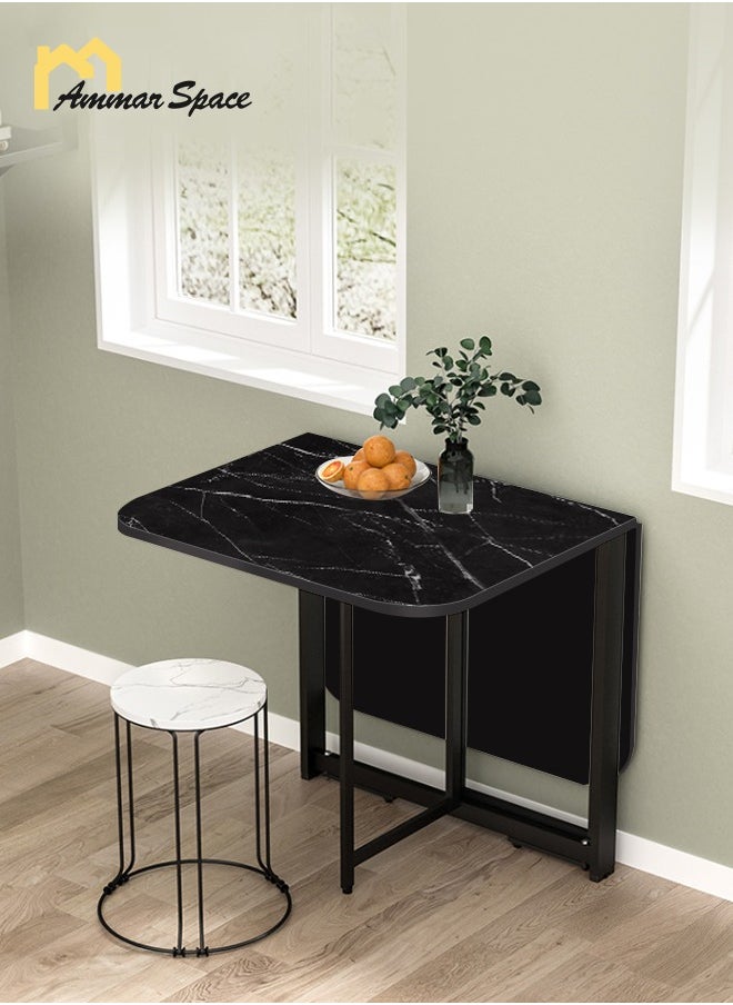 Ammar Space - Black Folding Dining Table in 3 Forms Kitchen Table Multifunctional Dining Table Extension Space Saving Dinner Table for Dining Room Home Small Spaces-100x60x75cm - Image 1
