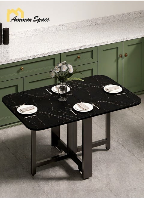 Black Folding Dining Table in 3 Forms Kitchen Table Multifunctional Dining Table Extension Space Saving Dinner Table for Dining Room Home Small Spaces-100x60x75cm