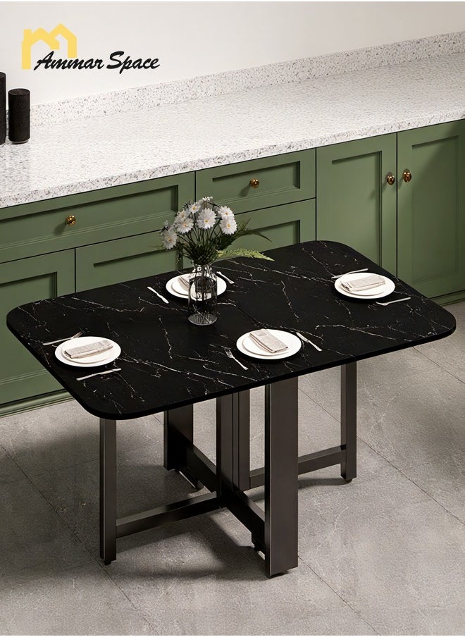 Ammar Space - Black Folding Dining Table in 3 Forms Kitchen Table Multifunctional Dining Table Extension Space Saving Dinner Table for Dining Room Home Small Spaces-100x60x75cm - Image 1