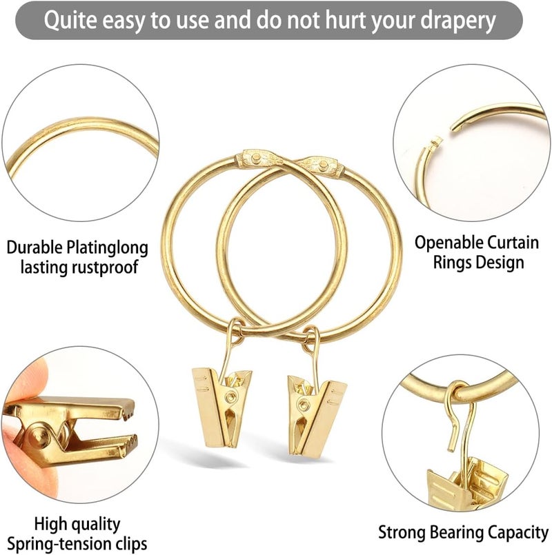 Fivebop 40 Pack Rings Curtain Clips Rustproof Metal Window Drapery Decorative Clips Vintage Heavy Duty Eyelet Curtain Rods Hangers Rings with Hooks, 1.5In Inner Diameter (Gold-Open) - Image 3