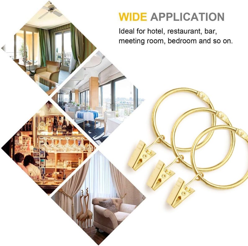 Fivebop 40 Pack Rings Curtain Clips Rustproof Metal Window Drapery Decorative Clips Vintage Heavy Duty Eyelet Curtain Rods Hangers Rings with Hooks, 1.5In Inner Diameter (Gold-Open) - Image 5