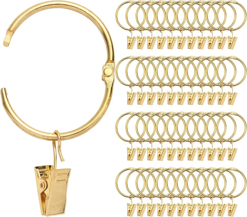 Fivebop 40 Pack Rings Curtain Clips Rustproof Metal Window Drapery Decorative Clips Vintage Heavy Duty Eyelet Curtain Rods Hangers Rings with Hooks, 1.5In Inner Diameter (Gold-Open) - Image 1