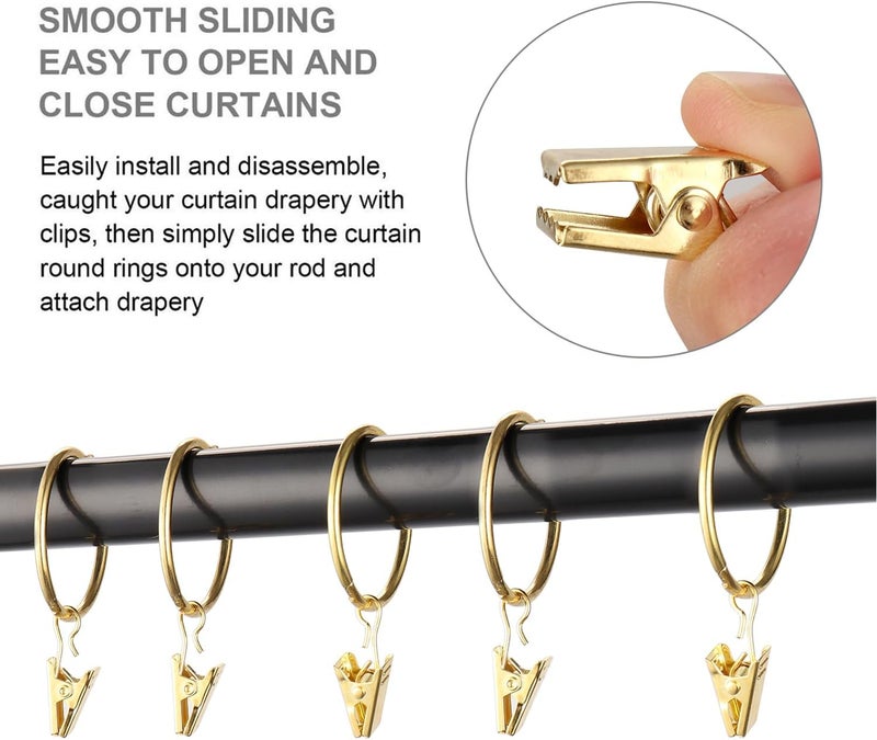 Fivebop 40 Pack Rings Curtain Clips Rustproof Metal Window Drapery Decorative Clips Vintage Heavy Duty Eyelet Curtain Rods Hangers Rings with Hooks, 1.5In Inner Diameter (Gold-Open) - Image 4