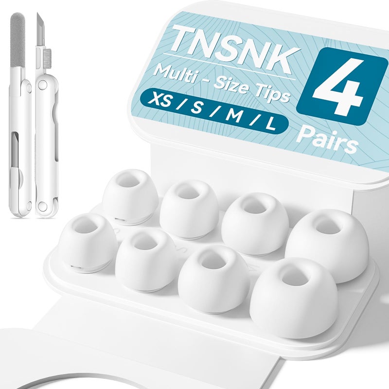 TNSNK [4 Pairs] Replacement Ear Tips for Airpods Pro 1st /2nd (2019/2022/2023) with Noise Reduction Hole,Built-in dust Guard Screen Silicone Ear Tips - 4 Sizes(XS/S/M/L),White - Image 1