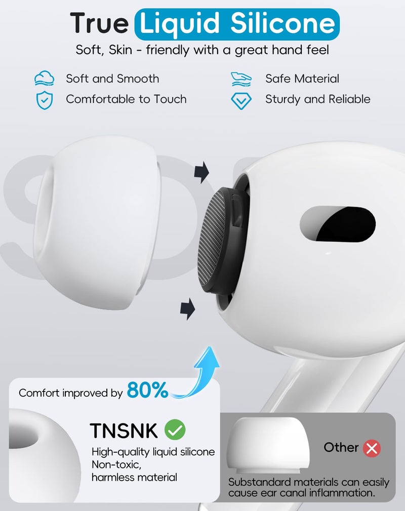 TNSNK [4 Pairs] Replacement Ear Tips for Airpods Pro 1st /2nd (2019/2022/2023) with Noise Reduction Hole,Built-in dust Guard Screen Silicone Ear Tips - 4 Sizes(XS/S/M/L),White - Image 3