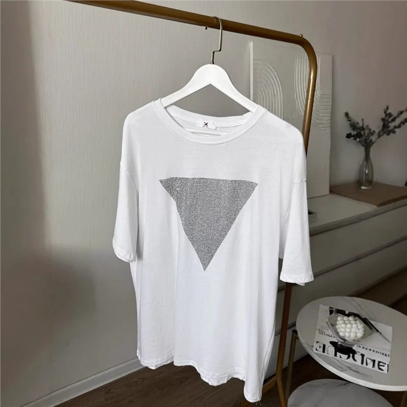T100% Heavy-Duty Elegant Summer Short-Sleeve Triangle Shirt For Commuting In 2025, Mid-Length New Fashion - Image 3
