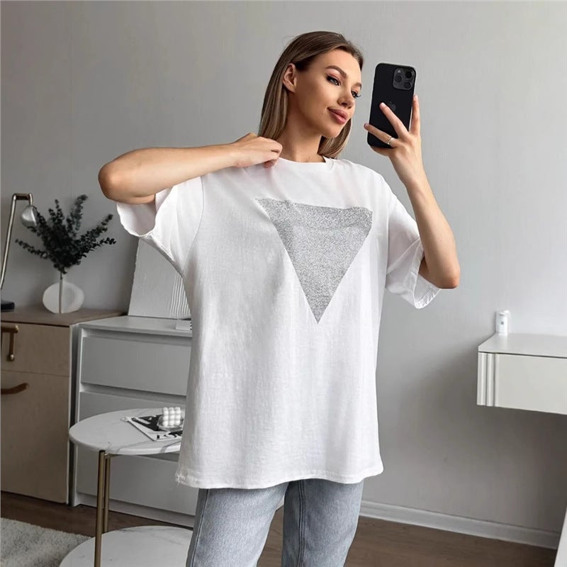 T100% Heavy-Duty Elegant Summer Short-Sleeve Triangle Shirt For Commuting In 2025, Mid-Length New Fashion - Image 2
