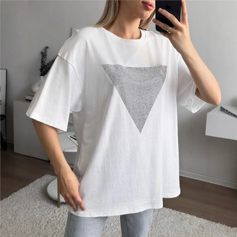 T100% Heavy-Duty Elegant Summer Short-Sleeve Triangle Shirt For Commuting In 2025, Mid-Length New Fashion - Image 4