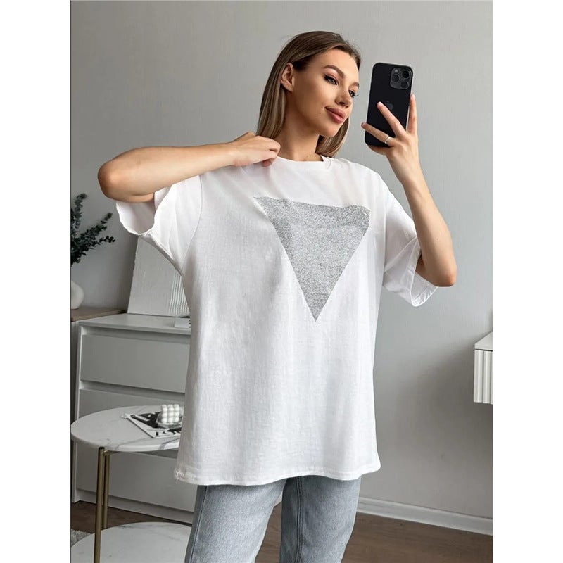 T100% Heavy-Duty Elegant Summer Short-Sleeve Triangle Shirt For Commuting In 2025, Mid-Length New Fashion - Image 5