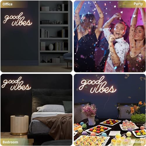 DECANIT Good Vibes Neon Sign for Wall Decor，Powered by USB Neon Light for Bedroom Decor, Warm White Color,16.1"x 8.3"x 0.6" - Image 4