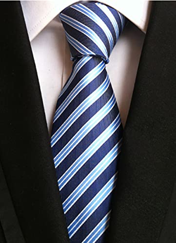 Ctskyte Men's Navy Blue Light Blue White Jacquard Woven Silk Ties Job Interviews Necktie - Image 2
