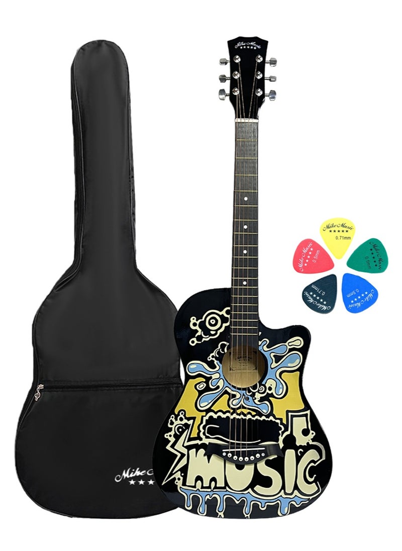 Mike Music 38 Inch Acoustic Guitar, Personalised Graffiti 6 String Guitar for Beginners Adults Teens, Colourful Graffiti Right Handed Guitar with Accessories Gig Guitar Bag, Guitar Picks  - Image 1