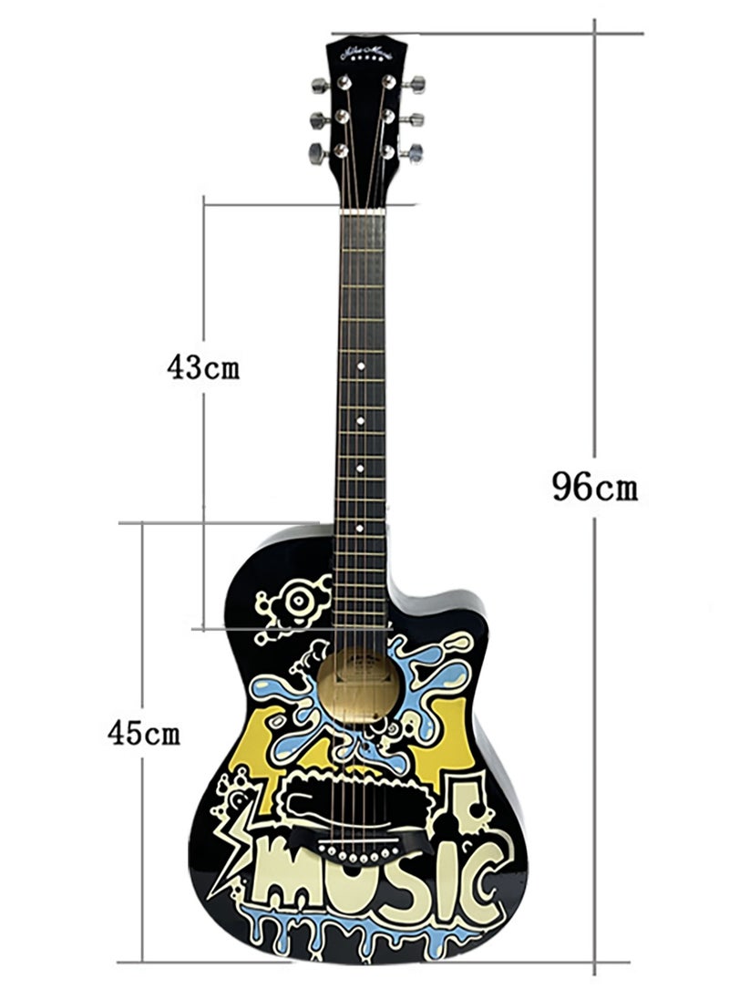 Mike Music 38 Inch Acoustic Guitar, Personalised Graffiti 6 String Guitar for Beginners Adults Teens, Colourful Graffiti Right Handed Guitar with Accessories Gig Guitar Bag, Guitar Picks  - Image 2