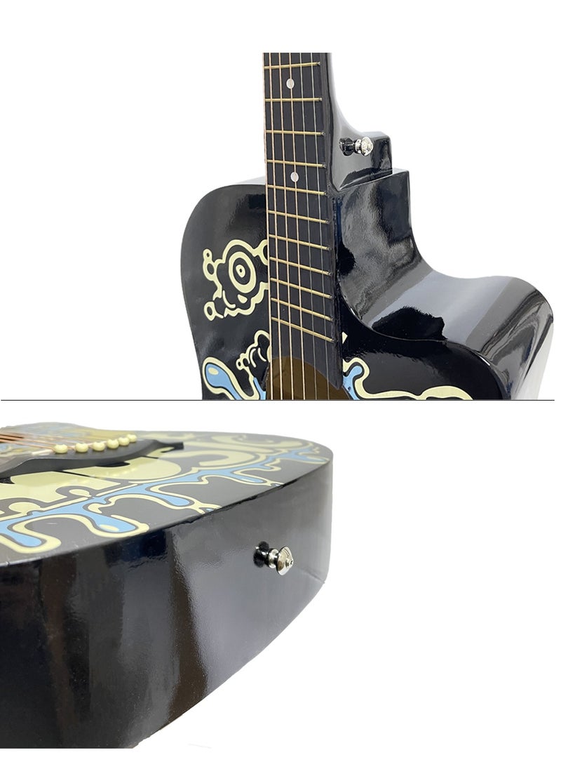 Mike Music 38 Inch Acoustic Guitar, Personalised Graffiti 6 String Guitar for Beginners Adults Teens, Colourful Graffiti Right Handed Guitar with Accessories Gig Guitar Bag, Guitar Picks  - Image 5