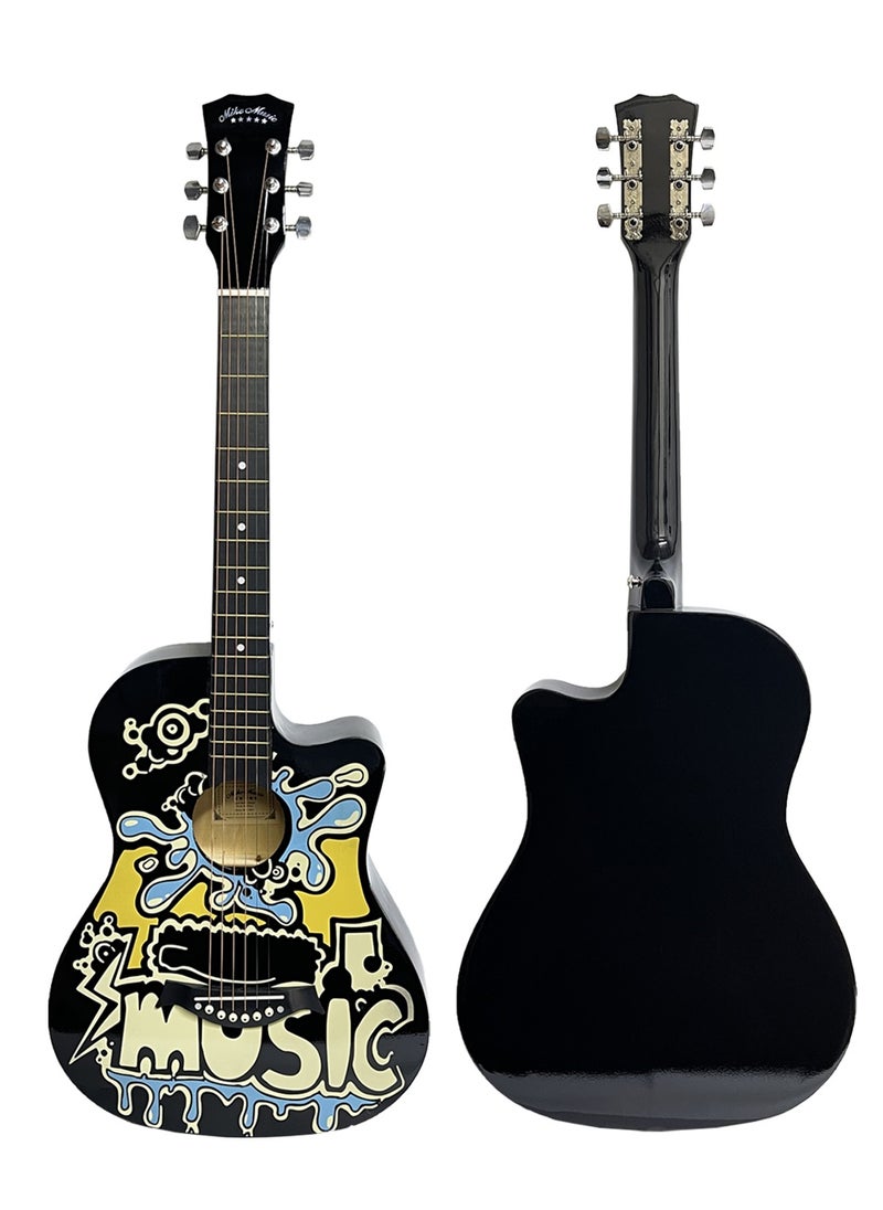 Mike Music 38 Inch Acoustic Guitar, Personalised Graffiti 6 String Guitar for Beginners Adults Teens, Colourful Graffiti Right Handed Guitar with Accessories Gig Guitar Bag, Guitar Picks  - Image 3