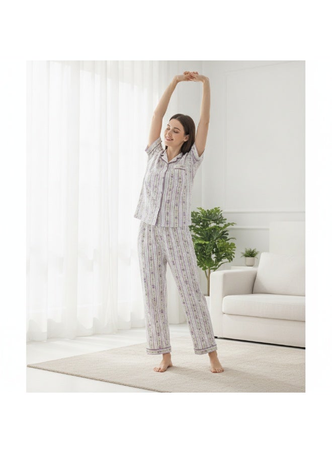 JOANNA 2-Piece Pajama Set Short Sleeve Top and Long Pants Soft Printed Sleepwear for Women - Image 5
