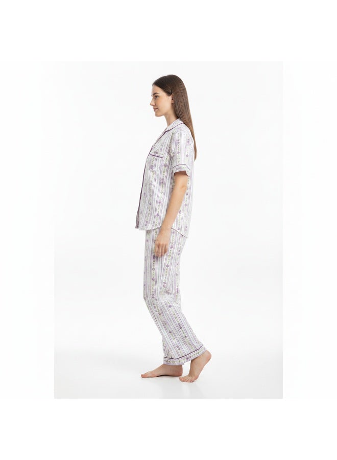 JOANNA 2-Piece Pajama Set Short Sleeve Top and Long Pants Soft Printed Sleepwear for Women - Image 3