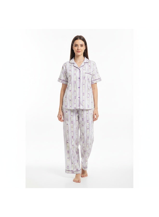 JOANNA 2-Piece Pajama Set Short Sleeve Top and Long Pants Soft Printed Sleepwear for Women - Image 1