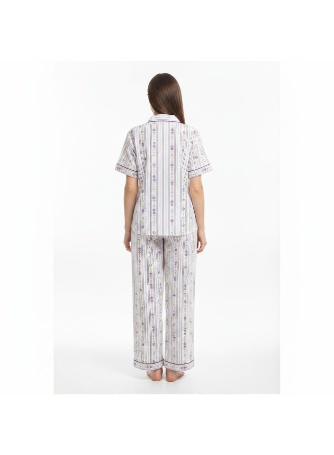 JOANNA 2-Piece Pajama Set Short Sleeve Top and Long Pants Soft Printed Sleepwear for Women - Image 2