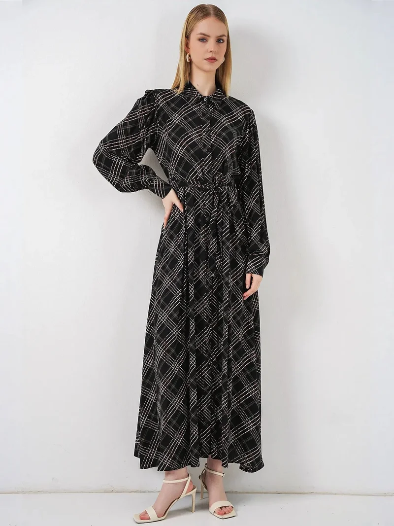 بيغ دارت BDART Plaid Midi Shirt Dress with Button Closure