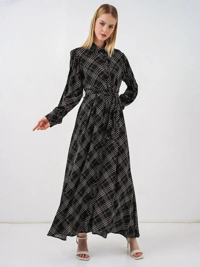 بيغ دارت BDART Plaid Midi Shirt Dress with Button Closure
