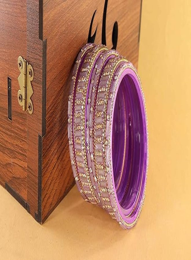 BANGLESKART أحدث مجموعة أساور زجاجية من بانغلسكارت للفتيات والسيدات، مزينة بأحجار الزركون الماسية وخرز الأكريليك. طقم أساور كانش كي تشودي كانجان التقليدي، طقم كادا زجاجي أنيق لحفلات الزفاف والمناسبات - طقم من 6 قطع باللون الخزامى - Image 4