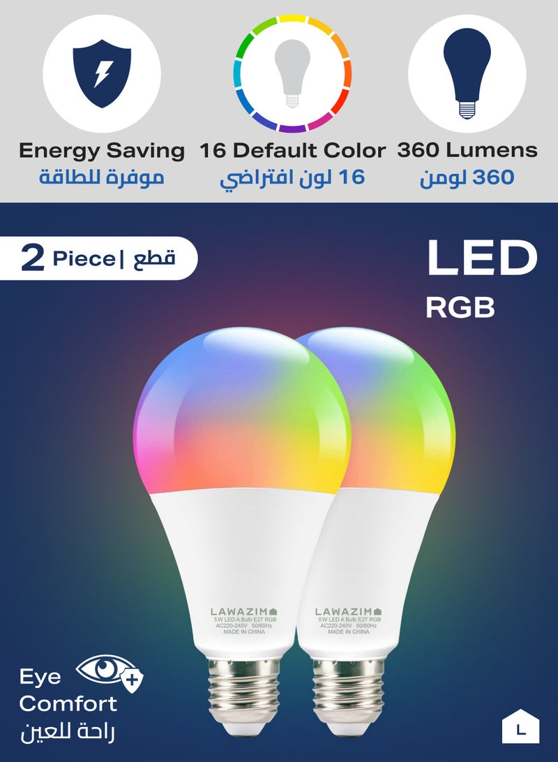 LAWAZIM 5W LED Bulb A60 E27 - 2 Pack 3000-7000K RGB - Color Changing Light with 2 Remotes, 360 Lumens, and Non-Dimmable, Flicker-Free, Energy-Saving Design - Ideal for Home, Bedroom, and Living Room - Image 3