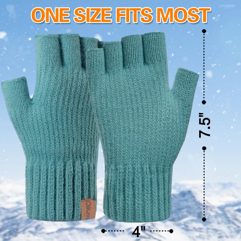 Oliumt Winter Half Finger Gloves Knitted Fingerless Mittens Warm Stretchy Gloves for Men and Women (blue, one size) - Image 4