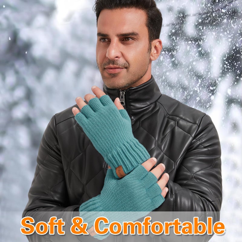 Oliumt Winter Half Finger Gloves Knitted Fingerless Mittens Warm Stretchy Gloves for Men and Women (blue, one size) - Image 5