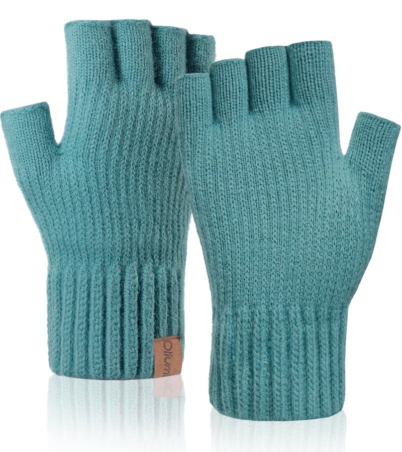 Oliumt Winter Half Finger Gloves Knitted Fingerless Mittens Warm Stretchy Gloves for Men and Women (blue, one size) - Image 1