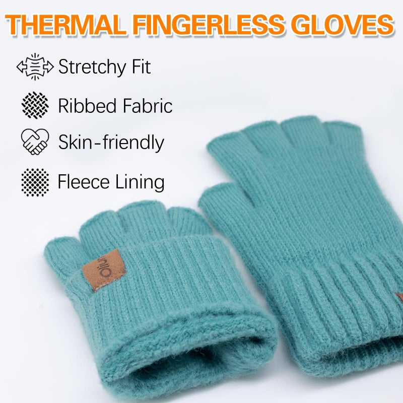 Oliumt Winter Half Finger Gloves Knitted Fingerless Mittens Warm Stretchy Gloves for Men and Women (blue, one size) - Image 2