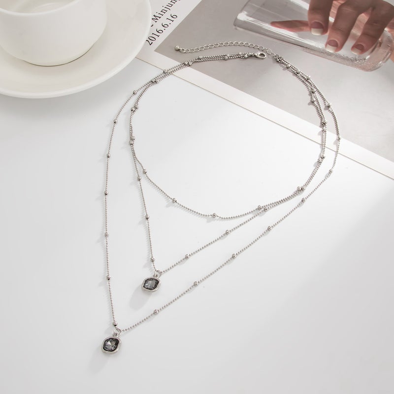 SHIXIN European and American Cross-Border Accessories: Acrylic Black Diamond Pendant Necklace, Minimalist Multi-Layer Fine Clavicle Chain - Image 4