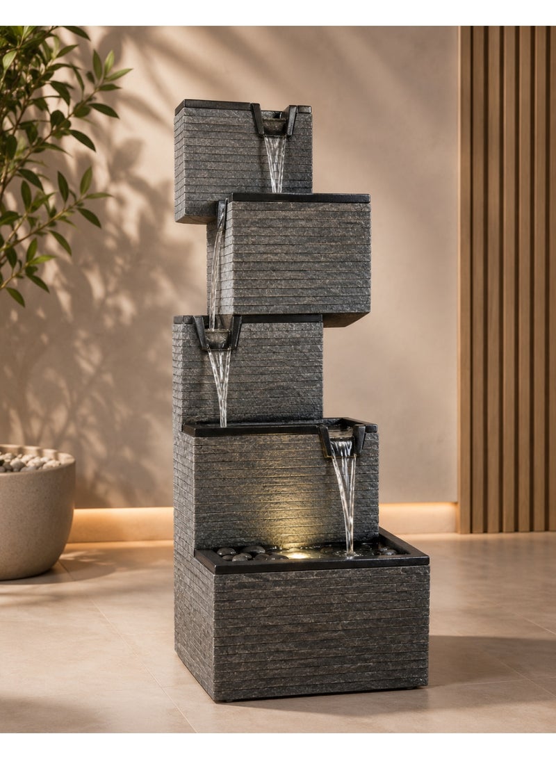 China Modern Multi-Tier Indoor Water Fountain with LED Light – Black Stone Finish - Image 1