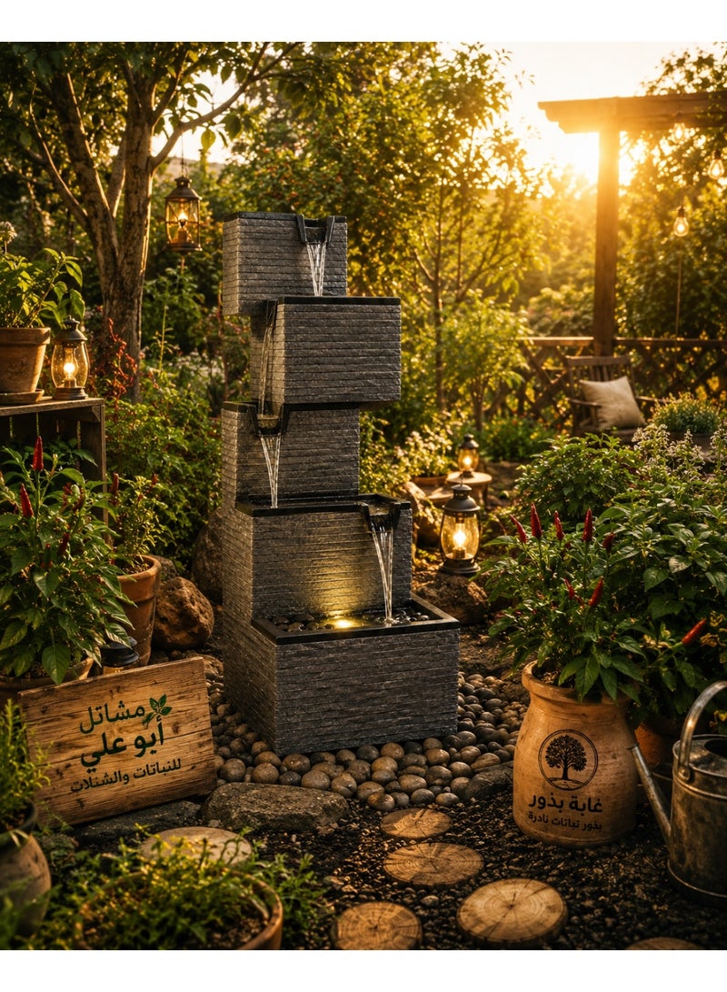 China Modern Multi-Tier Indoor Water Fountain with LED Light – Black Stone Finish - Image 2
