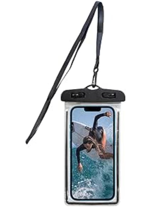Waterproof Mobile Phone Case | Waterproof Pouch for Mobile Phone Use at Beach or Pool, Glow in the Dark, with Neck Strap | iPhone Case, Samsung, Xiaomi, Huawei, Redmi (Black, 1 Pack)
