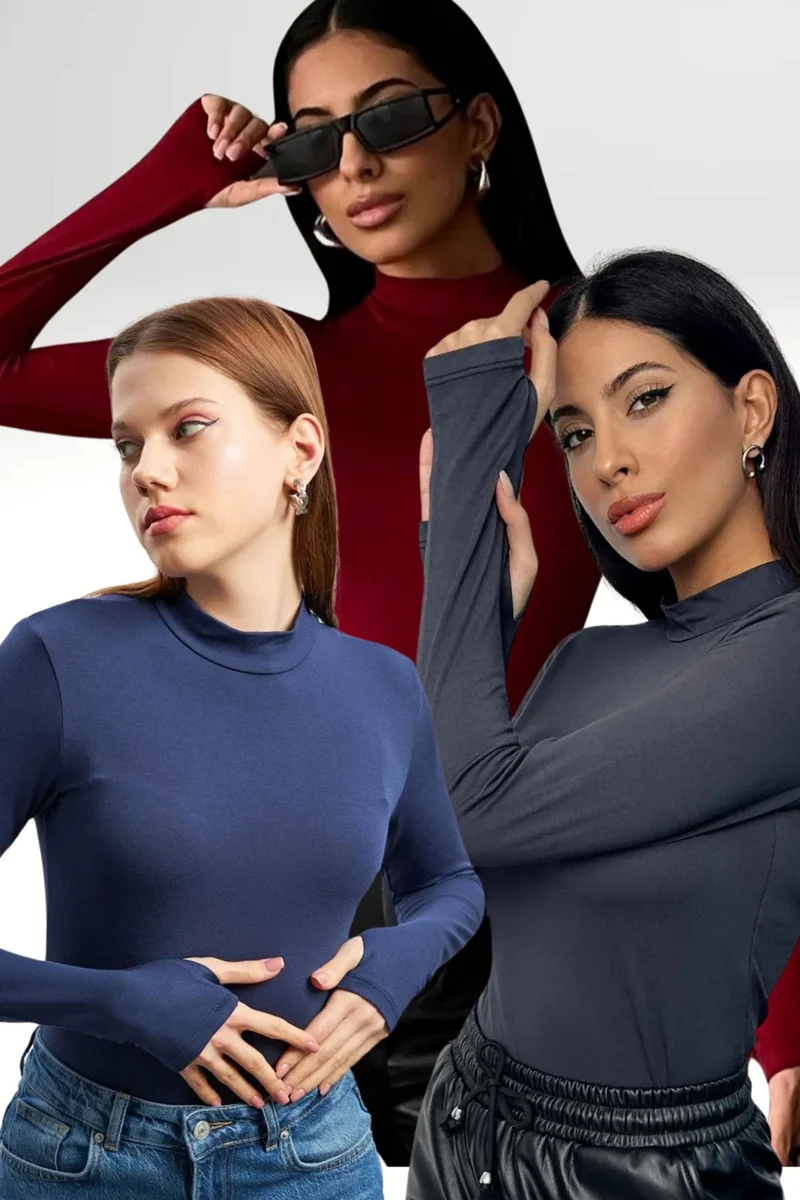 Bipantolon BIPANTOLON Women's 3-Pack Slim Fit Half Turtleneck Bodysuits